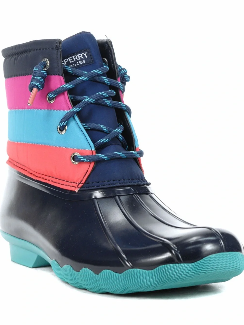 NWT SPERRY TOP-SIDER Size 1 SALTWATER NAVY/MULTICOLOR DUCK BOOTS